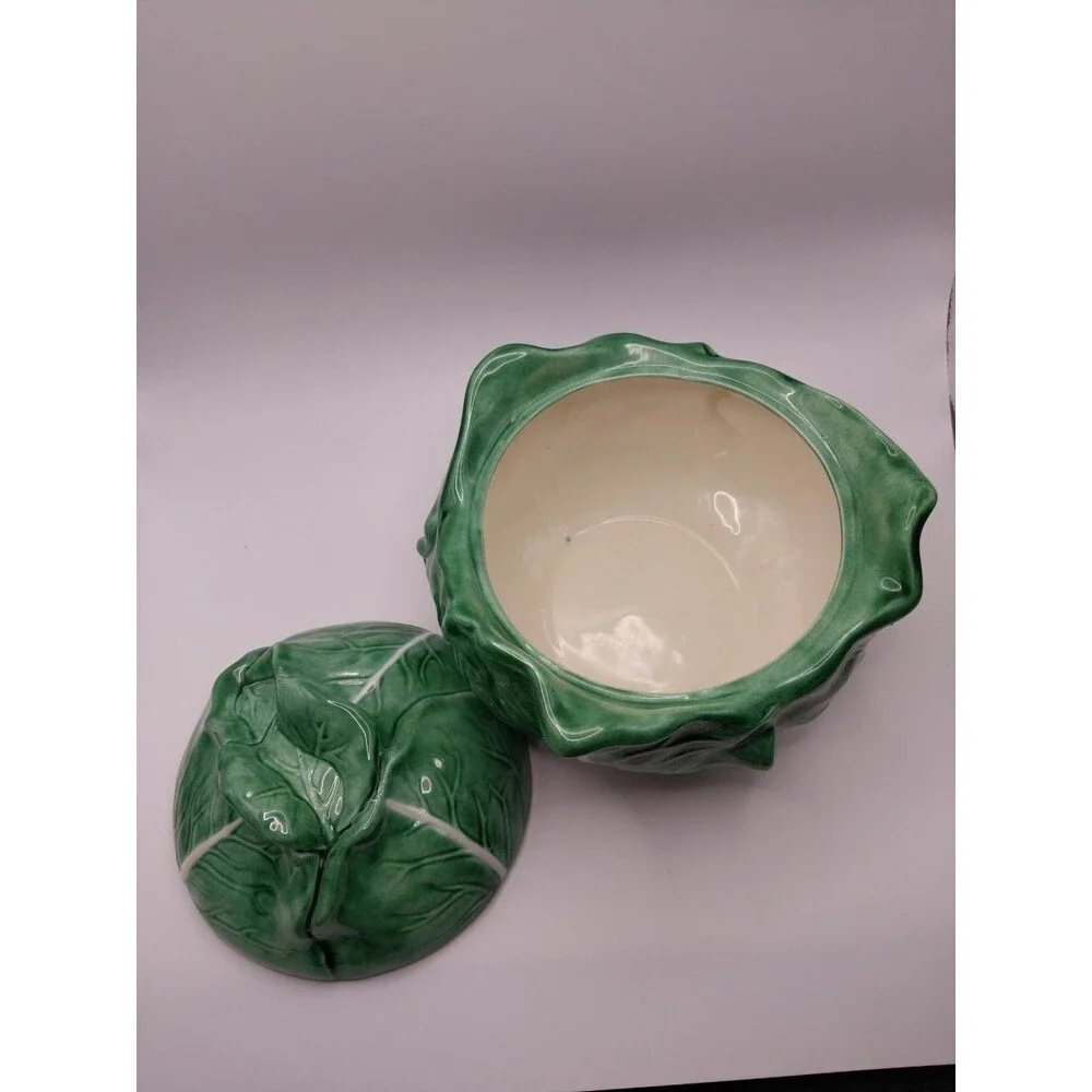 Holland Mold Co. Green Leaf Design Ceramic Covered Dish Vintage Serveware USA